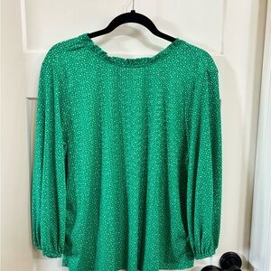 Adrianna Papell Green Blouse with Dotted Pattern